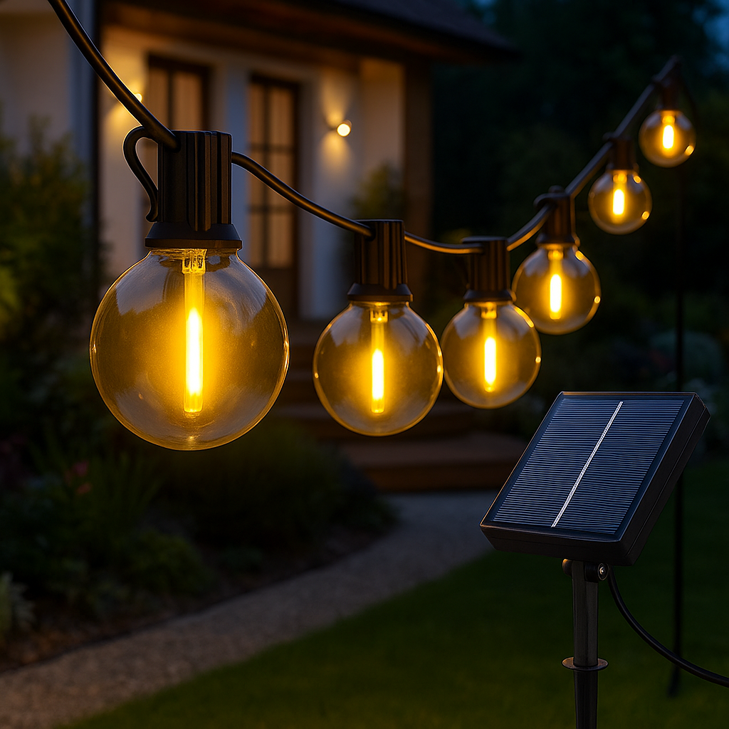 Solar Orb String Lights – LED Water Drop Fairy Lights for Patio, Backyard, Holiday Party (Warm White)