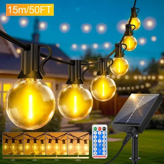 Solar Orb String Lights – LED Water Drop Fairy Lights for Patio, Backyard, Holiday Party (Warm White)